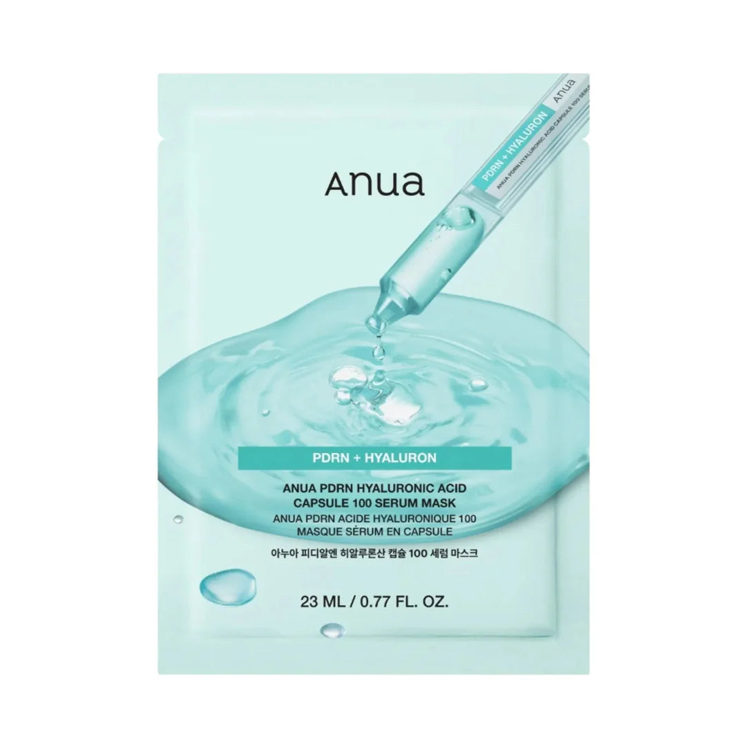 Anua PDRN Hyaluronic Acid Capsule 100 Serum Mask – Korean facial mask with Salmon DNA capsules and triple-weight Hyaluronic Acid at Atelier De Glow UAE.