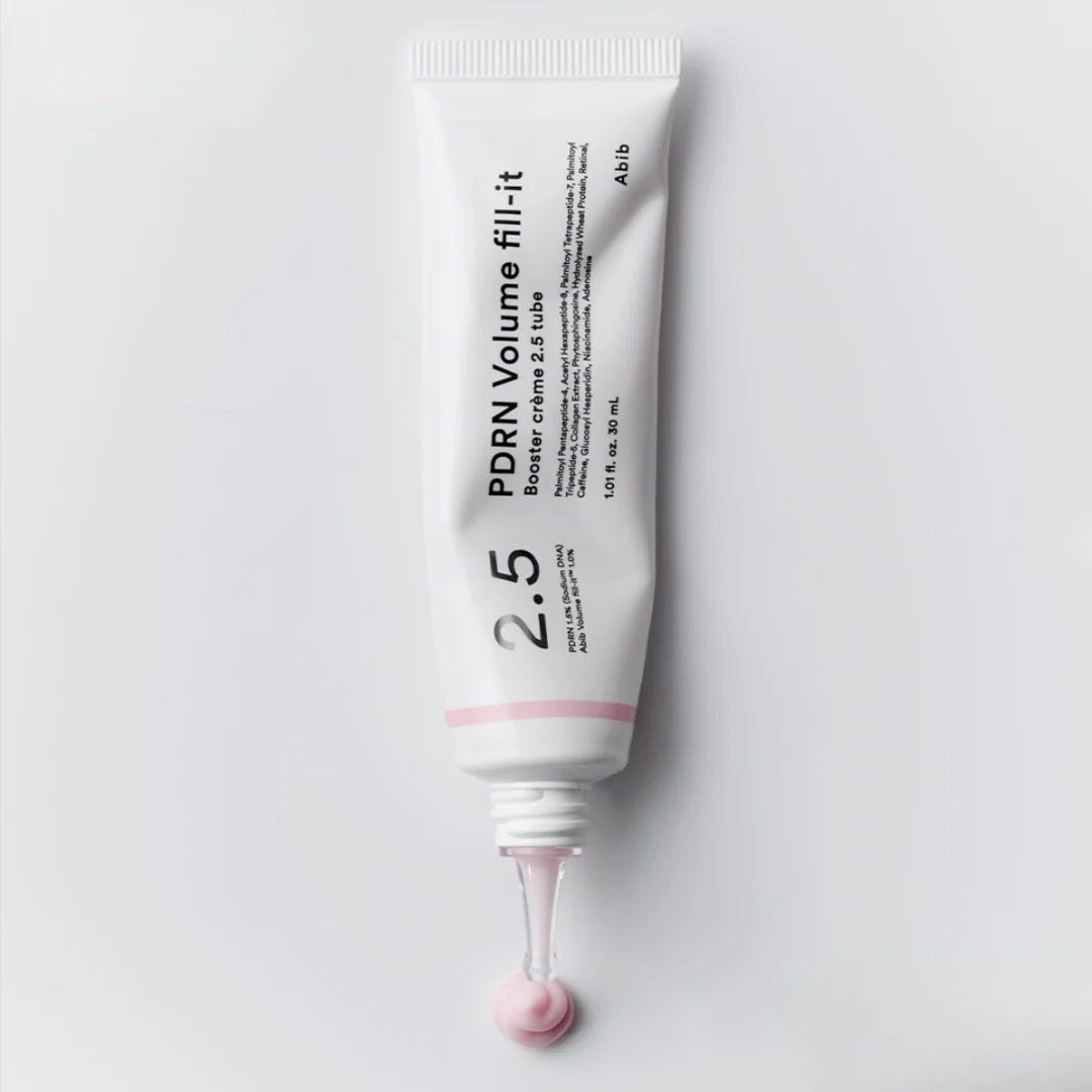 Abib PDRN booster crème for deep under-eye hollows, stubborn horizontal forehead creases, and lost cheek volume – Structural filler from Atelier De Glow UAE.