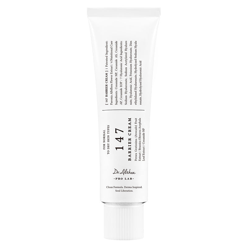 Dr. Althea 147 Barrier Cream – 50ml Korean recovery moisturizer with Ceramides and Artemisia Extract available at Atelier De Glow UAE.