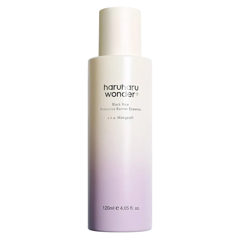 Haruharu Wonder Black Rice Probiotics Barrier Essence – 120ml treatment with fermented Black Rice and Rice-derived Probiotics available at Atelier De Glow UAE.