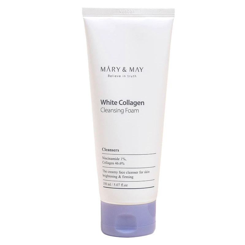 Mary &amp; May White Collagen Cleansing Foam – 150ml firming facial cleanser with 46.5% Collagen and Niacinamide available at Atelier De Glow UAE.
