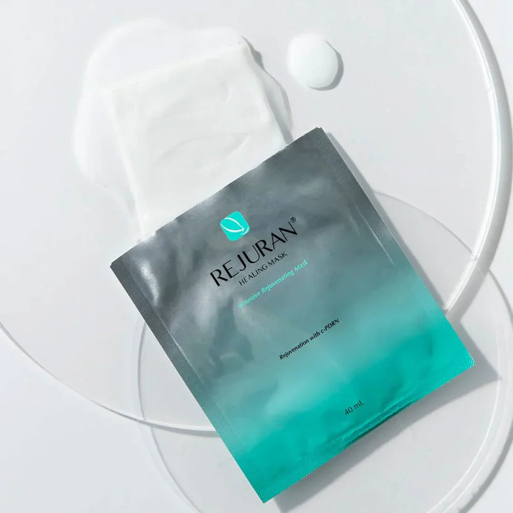 REJURAN Turnover Sheet Mask for raw stinging skin barriers after microneedling, deep dehydration lines, facial heat redness, and extreme peeling – Lifter from Atelier De Glow UAE.