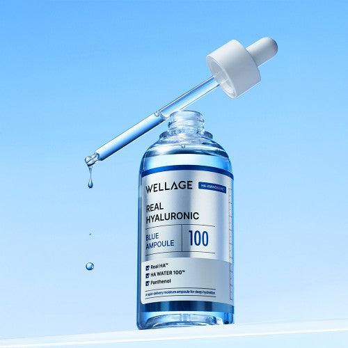 Water-light blue tinted texture of WELLAGE Ampoule - Deeply hydrating serum for dry skin - Atelier De Glow UAE