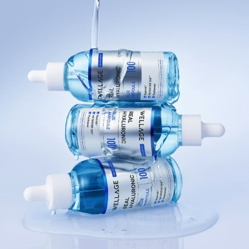 Water-light blue tinted texture of WELLAGE Ampoule - Deeply hydrating serum for dry skin - Atelier De Glow UAE