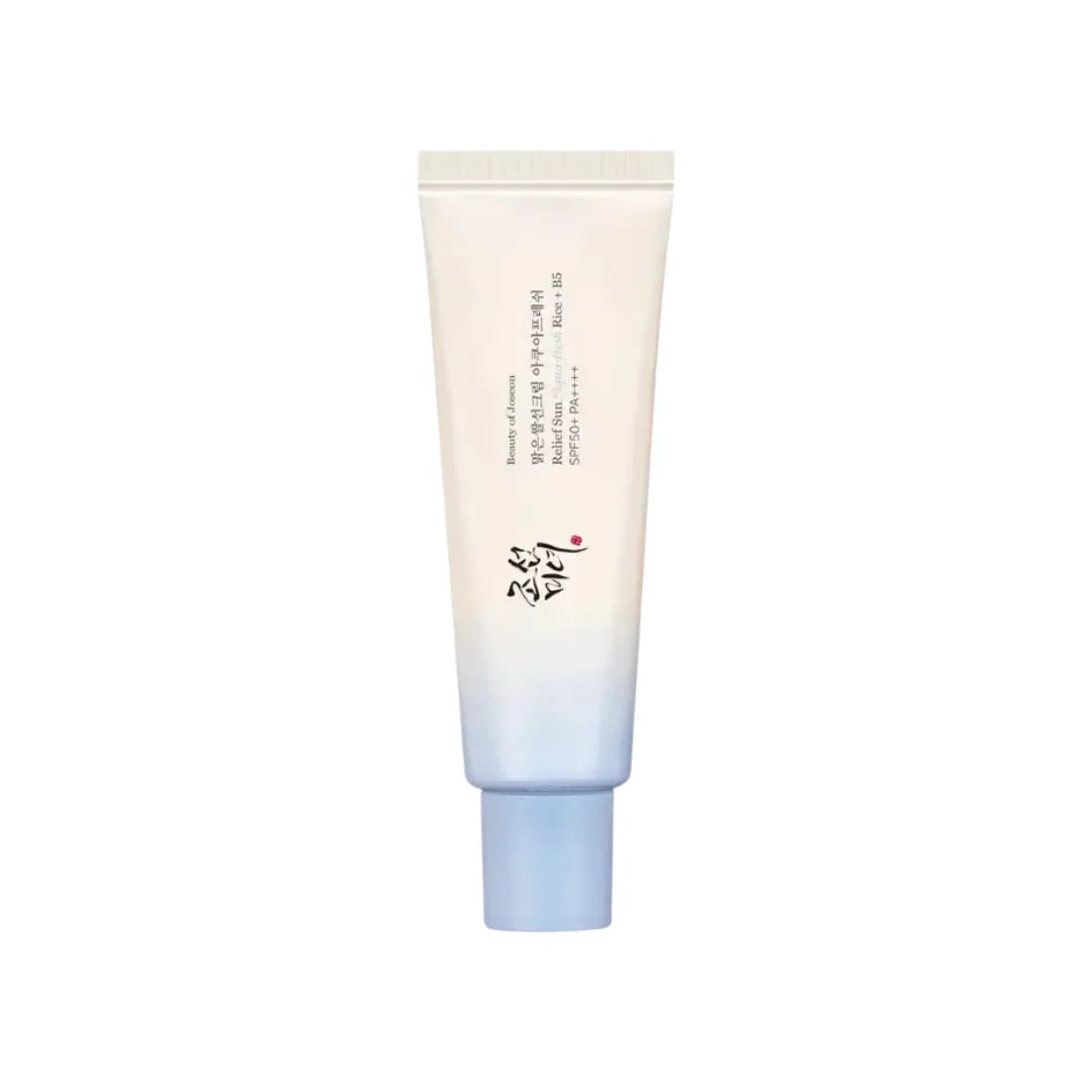 Beauty of Joseon Relief Sun: Aqua-fresh SPF 50+ PA++++ – 50ml Korean sunscreen with Rice Seed Water and Rice Bran available at Atelier De Glow UAE.