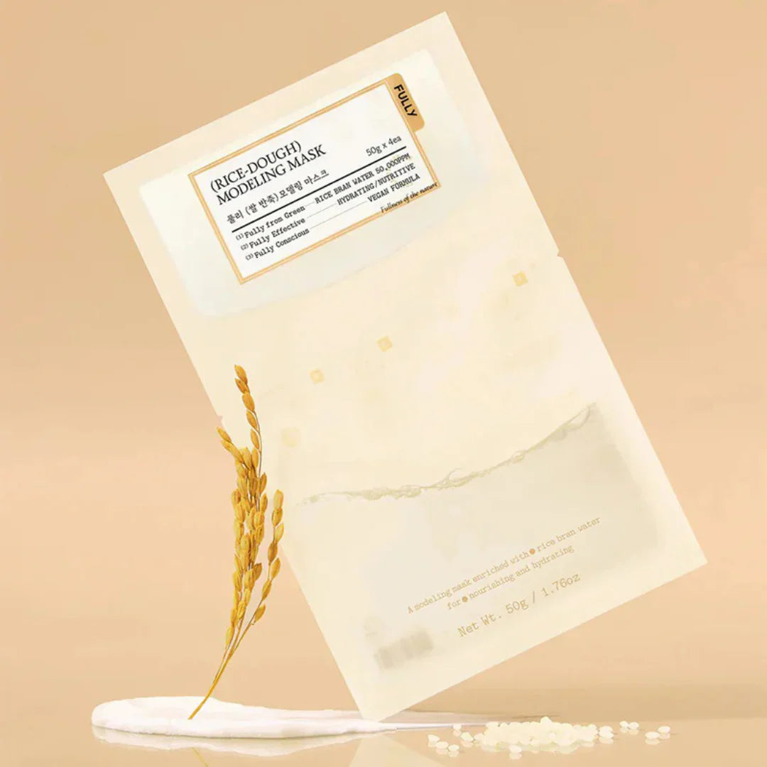 Unique "dough" texture of Fully Rice Modeling Mask – High-adhesion, vacuum-seal Korean rubber mask for a radiant look at Atelier De Glow UAE.