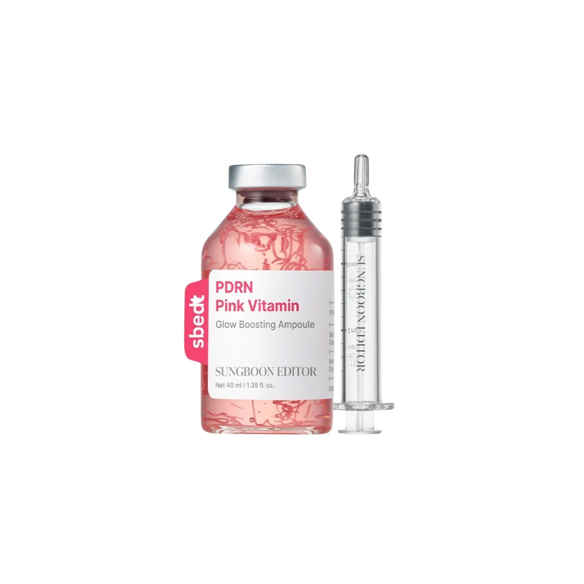SUNGBOON EDITOR PDRN Pink Vitamin Glow Boosting Ampoule 40ml – brightening and elasticizing facial serum formulated with PDRN and pink vitamins available at Atelier De Glow UAE.