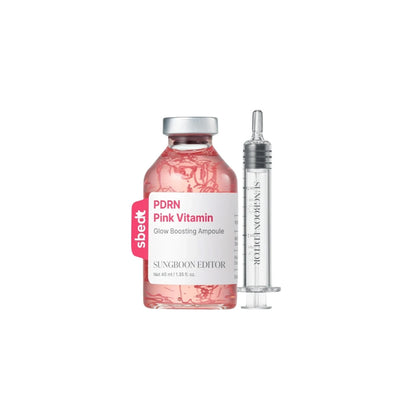 SUNGBOON EDITOR PDRN Pink Vitamin Glow Boosting Ampoule 40ml – brightening and elasticizing facial serum formulated with PDRN and pink vitamins available at Atelier De Glow UAE.