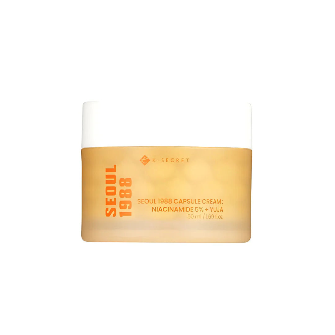 KSECRET SEOUL 1988 Capsule Cream Niacinamide 5% + Yuja – 50ml customizable vitamin capsule and antioxidant gel cream available at Atelier De Glow UAE.