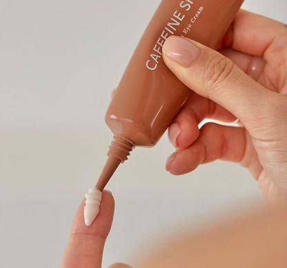 Rich, creamy, and fast-absorbing texture of shaishaishai Caffeine Shot Collagen Eye Cream that deeply hydrates and refreshes the delicate eye contour at Atelier De Glow UAE.
