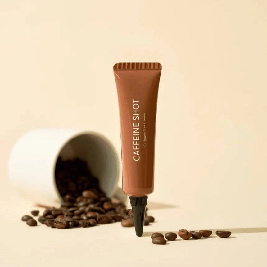 shaishaishai Caffeine Shot Collagen Eye Cream for reducing under-eye puffiness, dark circles, and smoothing fine lines with a nutrient-rich, firming formula from Atelier De Glow UAE.