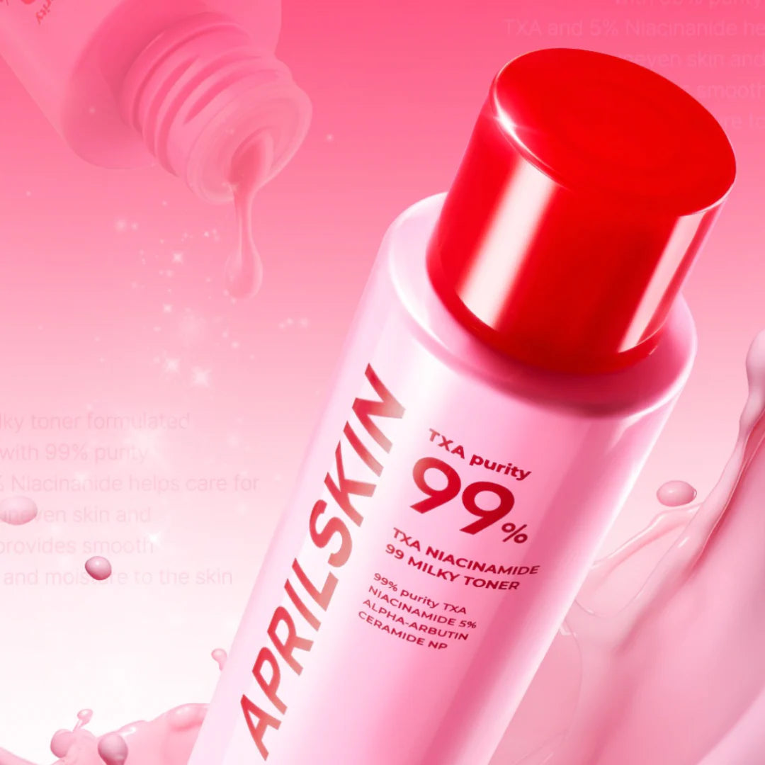 APRILSKIN Milky Toner for treating melasma, dark spots, and uneven skin tone – Intensive Korean pigment-correcting toner from Atelier De Glow UAE.