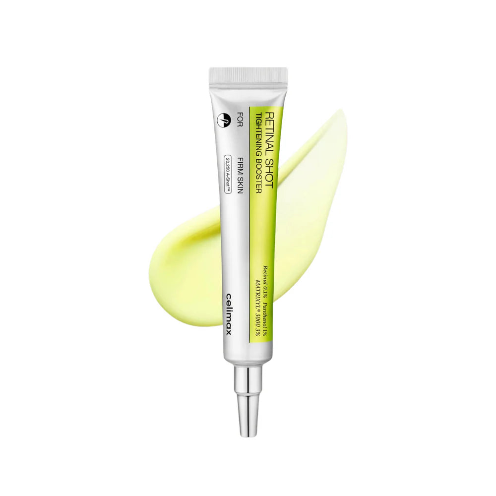 celimax The Vita-A Retinal Shot Tightening Booster – 15ml Korean treatment with Liposomal Retinal and Peptides available at Atelier De Glow UAE.