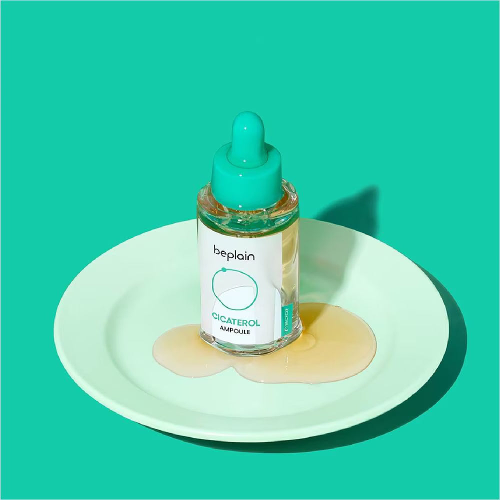 Non-sticky, hydrating texture of beplain Cicaterol Ampoule – Deep-absorbing Korean skincare for "Glass Skin" resilience at Atelier De Glow UAE.
