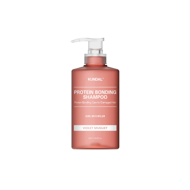 KUNDAL Protein Bonding Care Shampoo 500ml pump bottle – Patented Protein-Bonding technology and LPP (Low Molecular Polypeptide) Korean hair care available at Atelier De Glow UAE.