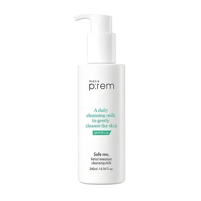 Gentle cleansing with make p:rem Safe Me Relief Moisture Cleansing Milk.