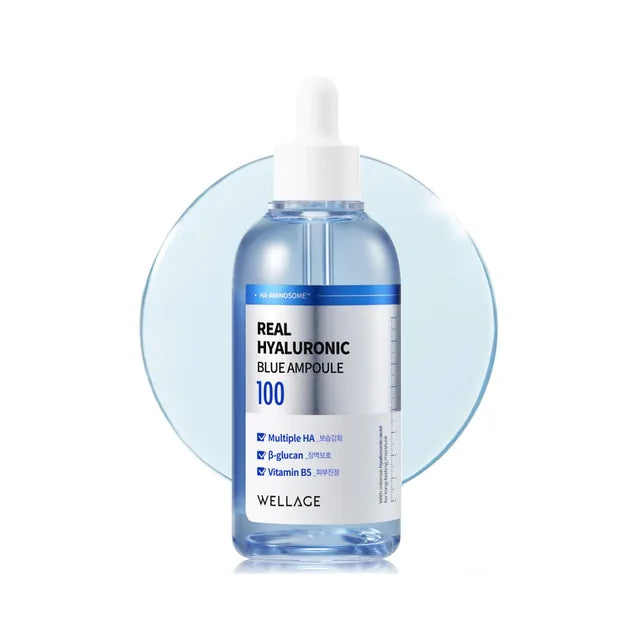 WELLAGE Real Hyaluronic Blue 100 Ampoule 60ml bottle - Pure medical-grade hyaluronic acid - Atelier De Glow UAE