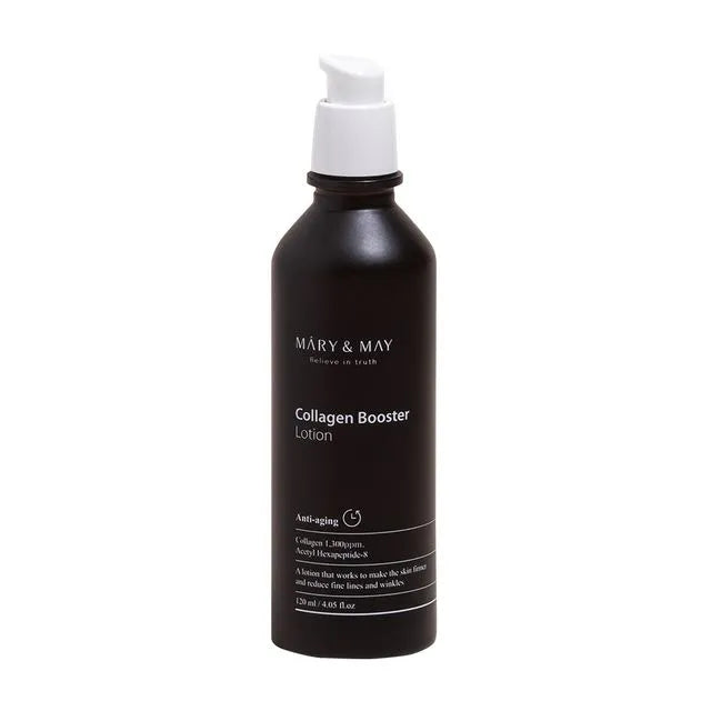 Mary &amp; May Collagen Booster Lotion – 120ml firming emulsion with low-molecular Collagen and Acetyl Hexapeptide-8 available at Atelier De Glow UAE.