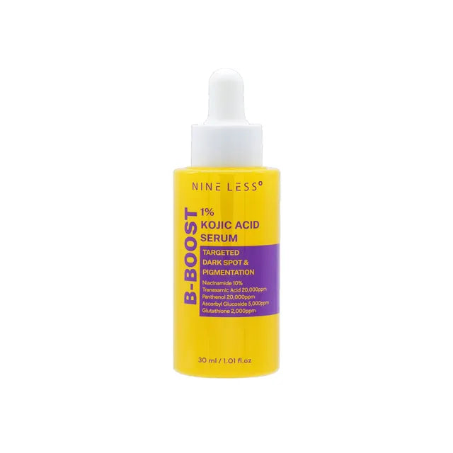 NINELESS B-Boost Serum – 30ml Korean brightening serum with 1% Kojic Acid, 10% Niacinamide, and Tranexamic Acid available at Atelier De Glow UAE.