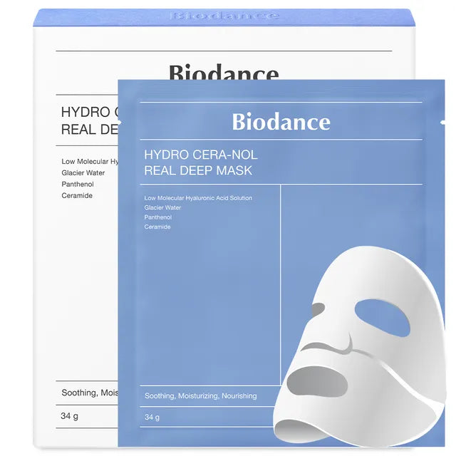 Biodance Hydro Cera-nol Real Deep Mask 4 Pack – Korean overnight hydrogel masks with Ceramide NP and Panthenol available at Atelier De Glow UAE.