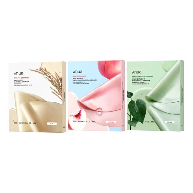 Anua Collagen Mask Set 4PCs – Hydrogel-style Korean masks with low-molecular collagen and Peptides available at Atelier De Glow UAE.