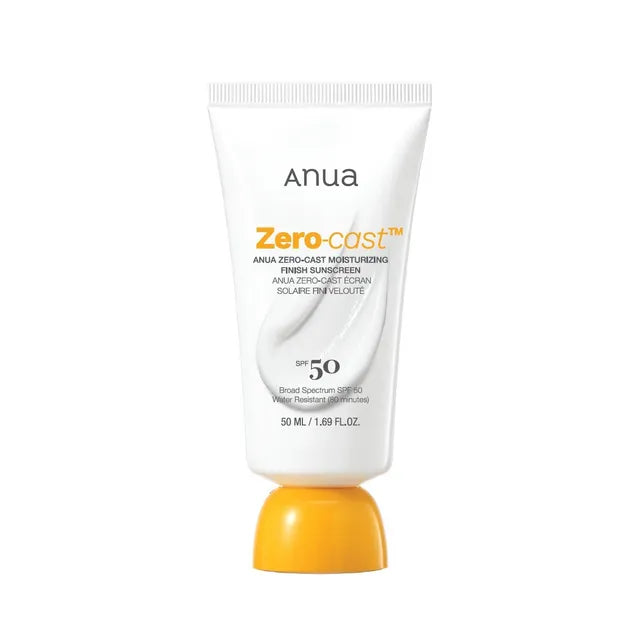 Anua Zero-Cast Moisturizing Finish Sunscreen 50ml – Non-greasy, transparent Korean chemical sunscreen with SPF 50+ PA++++ available at Atelier De Glow UAE.