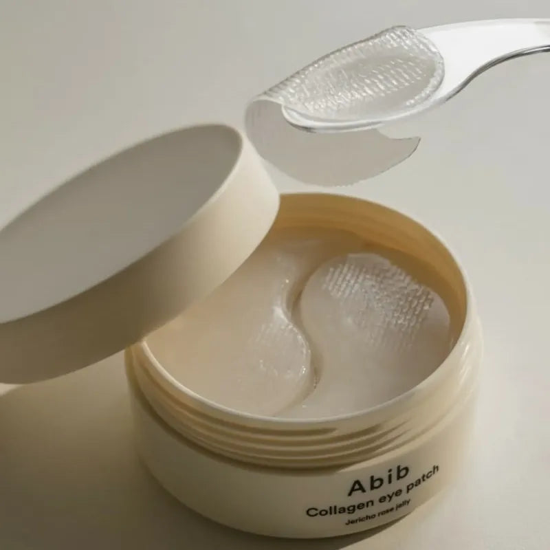 Clear embossed Abib Collagen Eye Patch texture – Non-slip, high-adhesion Korean hydrogel patches for deep active absorption at Atelier De Glow UAE.