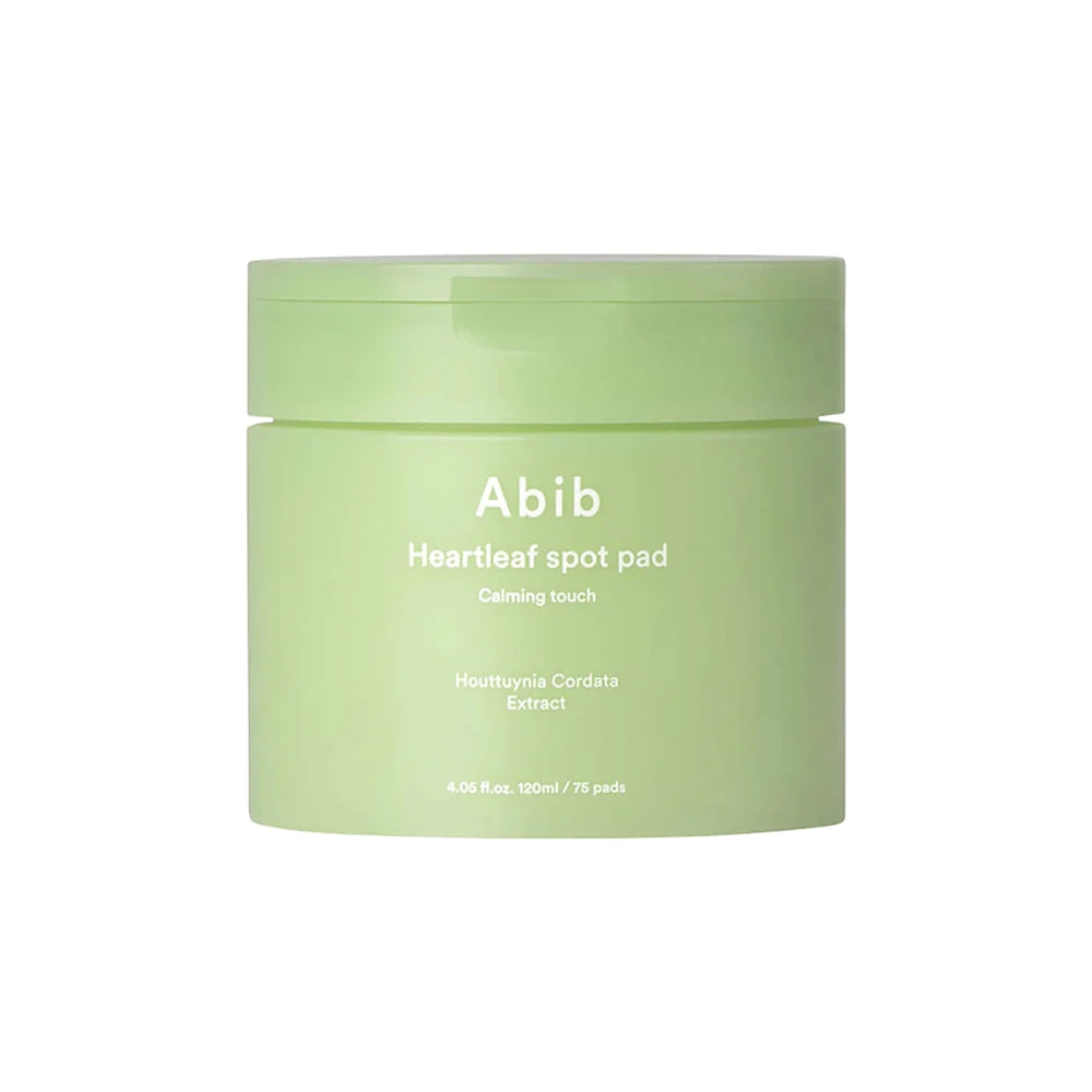 Abib Heartleaf Spot Pad Calming Touch – 80 pre-soaked pads with 40,000ppm Heartleaf extract and Wintergreen leaf for Korean calming care at Atelier De Glow UAE.