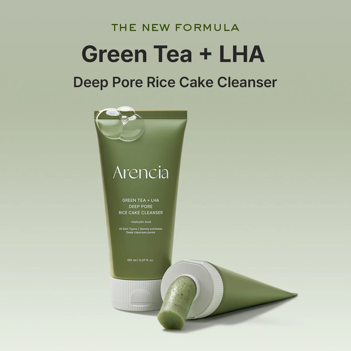 Arencia  Green Tea + LHA Deep Pore Rice Cake Cleanser 150g