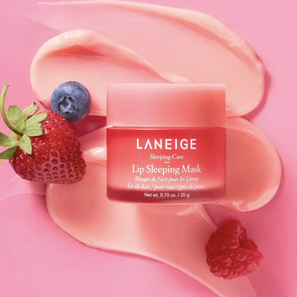 Laneige lip mask for peeling dry lips, chronic winter chapping, and deep vertical lip lines – Restorative "Berry Complex" balm from Atelier De Glow UAE.