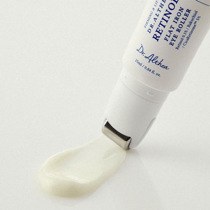 Ergonomic metal roller tip of Dr. Althea Eye Serum – Cooling lymphatic drainage massage for eye contour lifting and firming at Atelier De Glow UAE.