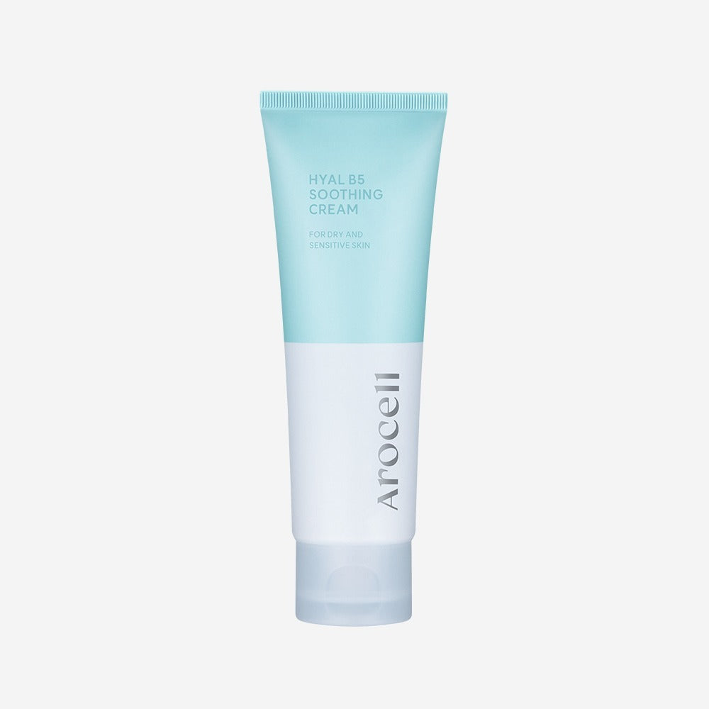 Arocell Hyal B5 Soothing Cream – 80ml clinical barrier-repair moisturizer powered by Vitamin B5 Panthenol and Multi-Weight Hyaluronic Acid available at Atelier De Glow UAE.