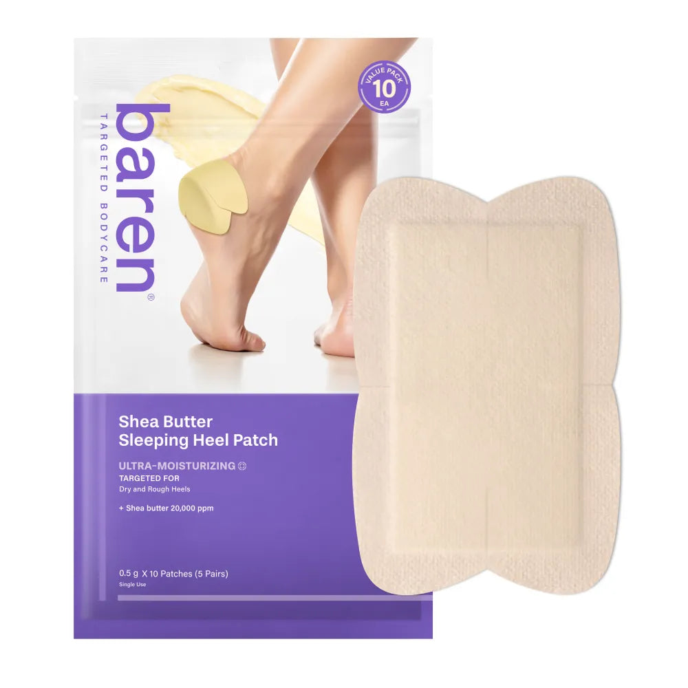 Baren heel patch for deep painful fissures, hardened white callus buildup, and rough texture sheets on the soles – Night recovery from Atelier De Glow UAE.