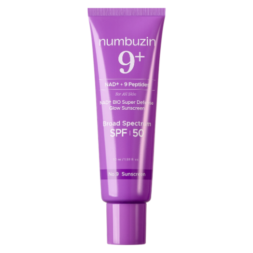 numbuzin No.9 NAD+ Peptides Dewy Sun Essence – SPF 50+ PA++++ sunscreen with NAD+ cellular repair and Peptides available at Atelier De Glow UAE.