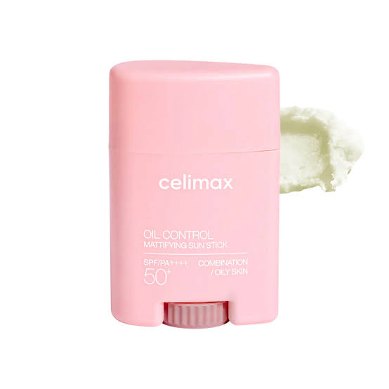 celimax Oil Control Mattifying Sun Stick – 19g Korean chemical sunscreen stick with silky powder finish available at Atelier De Glow UAE.
