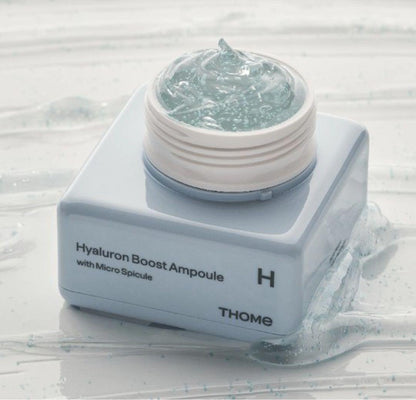 Clear, viscous texture of THOME Hyaluron Boost Ampoule – Fast-absorbing, non-sticky Korean moisture booster at Atelier De Glow UAE.