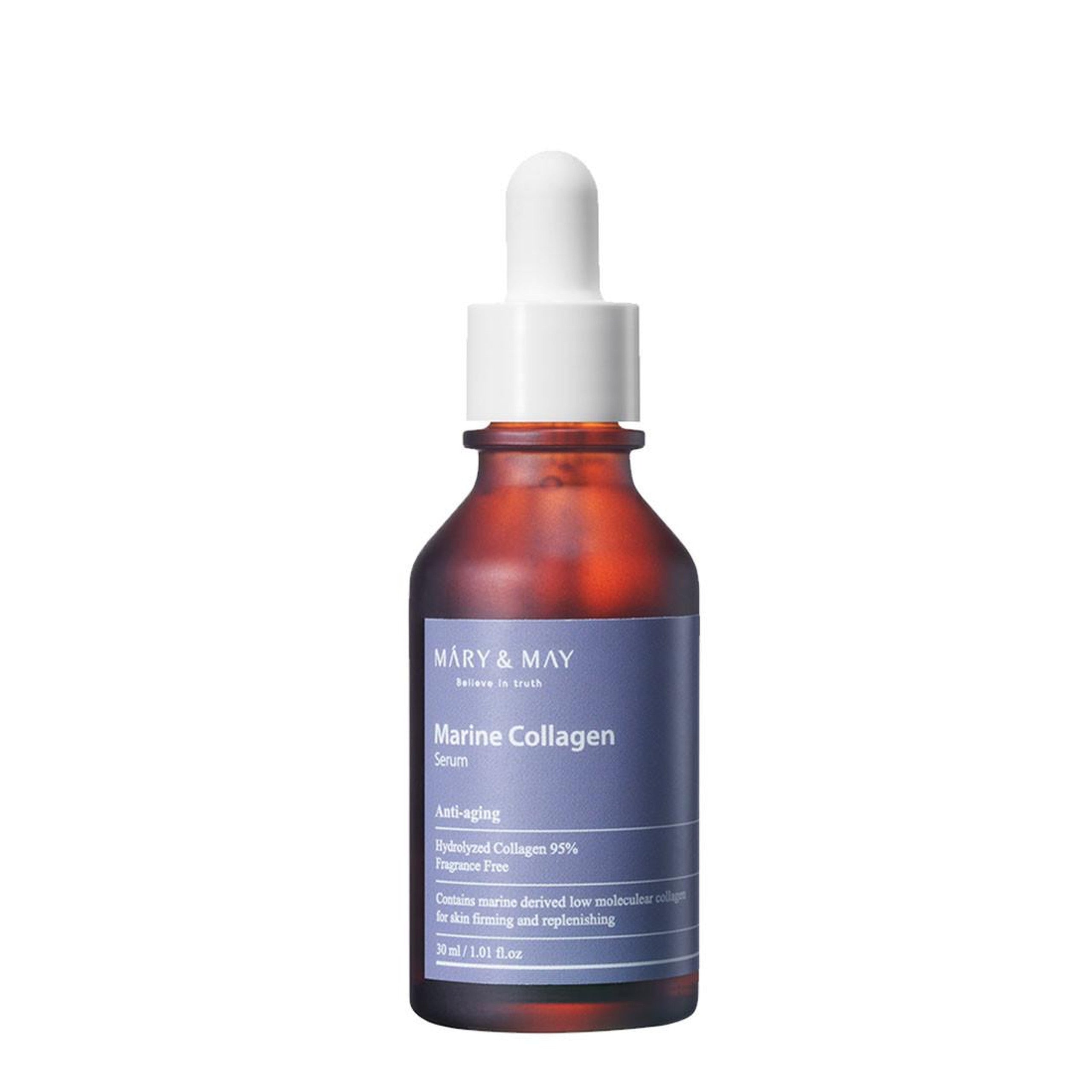 MARY &amp; MAY Marine Collagen Serum – 30ml high-concentration low-molecular weightless anti-aging firming serum available at Atelier De Glow UAE.