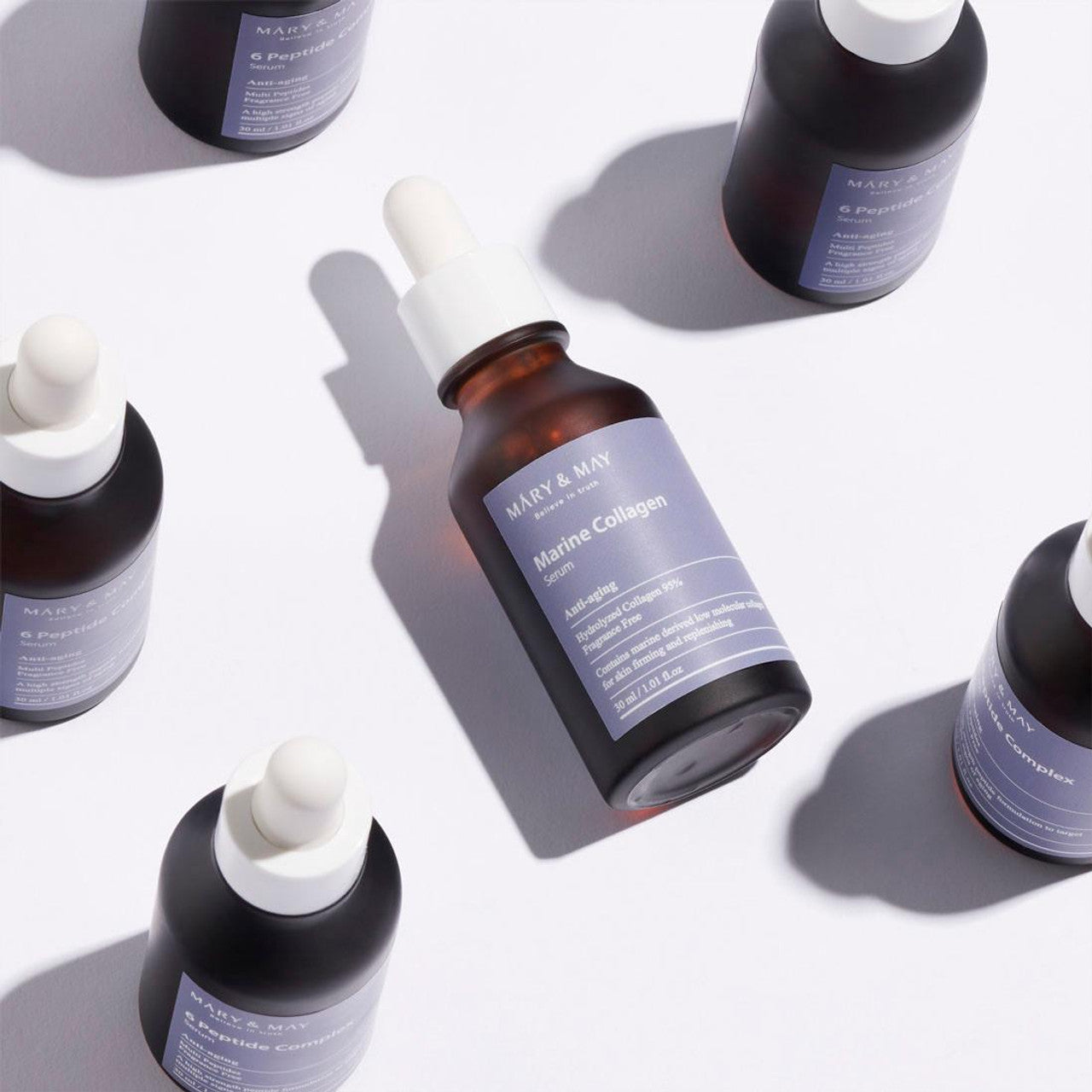 MARY &amp; MAY Collagen Serum – Professional-grade "Dermal Scaffolding &amp; Rapid Volume Infusion" for a bouncy, smooth, and high-definition "Glass Skin" contour, shop at Atelier De Glow UAE.