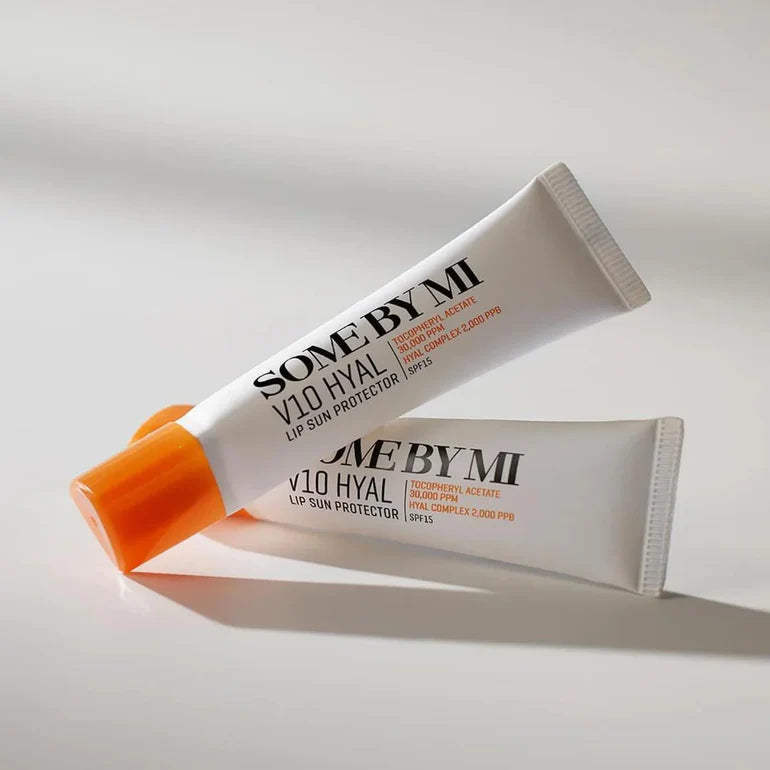 Smooth, weightless, non-sticky melting gel texture of SOME BY MI V10 Hyal Lip Sun Protector leaving a glossy satin finish on lips at Atelier De Glow UAE.