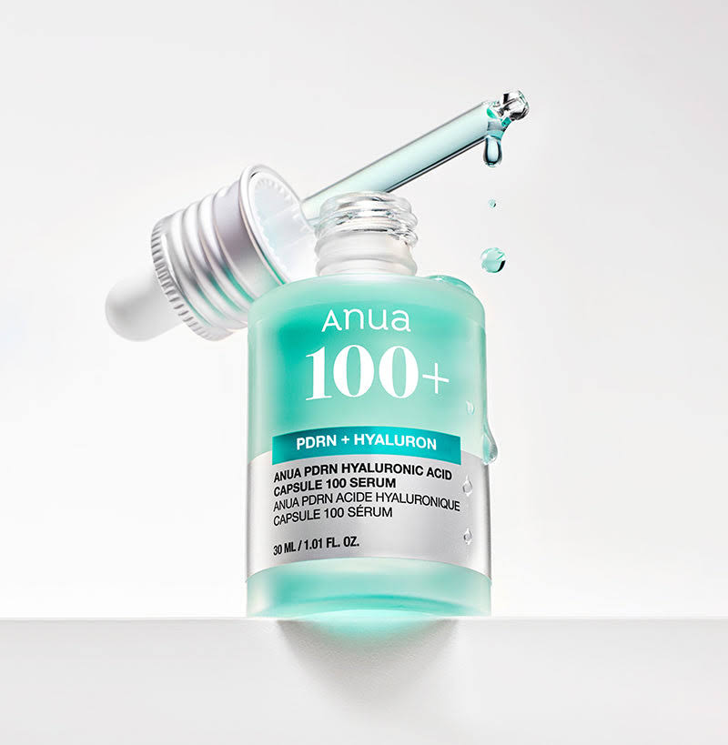 Lightweight, fast-absorbing, and refreshing serum texture of Anua PDRN Hyaluronic Acid Capsule 100 that leaves the skin feeling plump and glass-like at Atelier De Glow UAE.