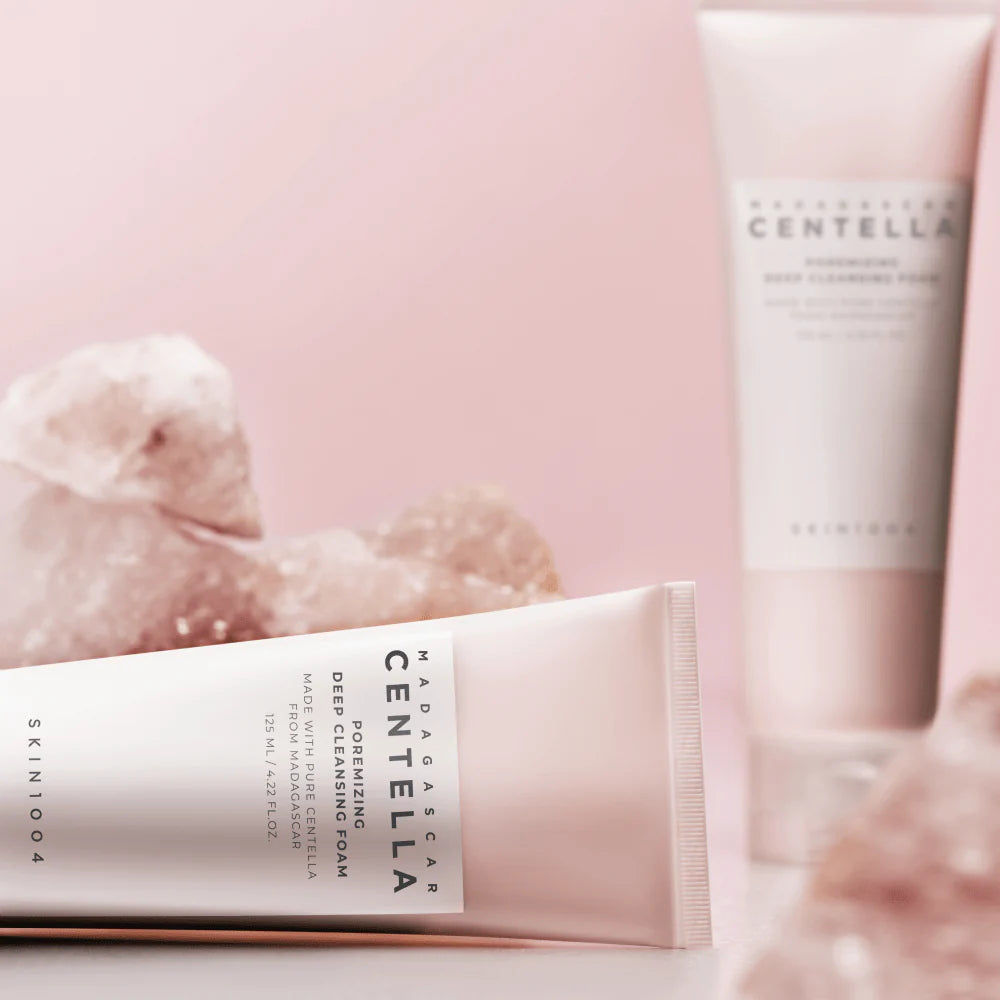 SKIN1004 Madagascar Centella Poremizing Deep Cleansing Foam for deep pore cleaning, removing excess sebum, and soothing sensitive skin available at Atelier De Glow UAE.