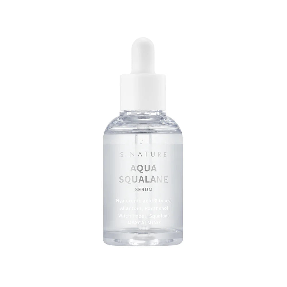 S.NATURE Aqua Squalane Serum – 50ml Korean hydrating serum with plant-derived Squalane and 8 types of Hyaluronic Acid available at Atelier De Glow UAE.