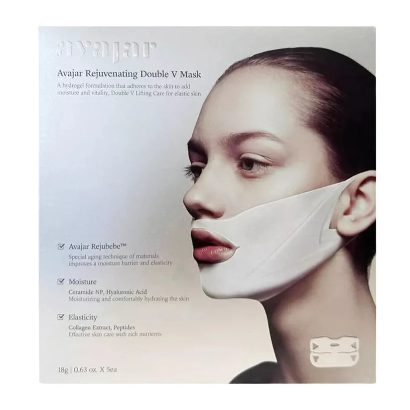 AVAJAR Rejuvenating Double V Mask – Enhanced Korean double-wing lifting mask for chin and jawline contouring available at Atelier De Glow UAE.