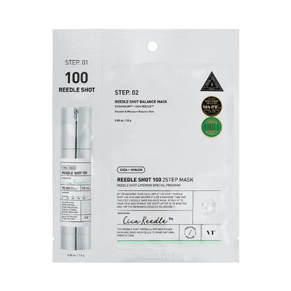 VT Cosmetics Reedle Shot 100 2-Step Mask – Professional micro-needle treatment with Cica Reedle™ and Centella available at Atelier De Glow UAE.