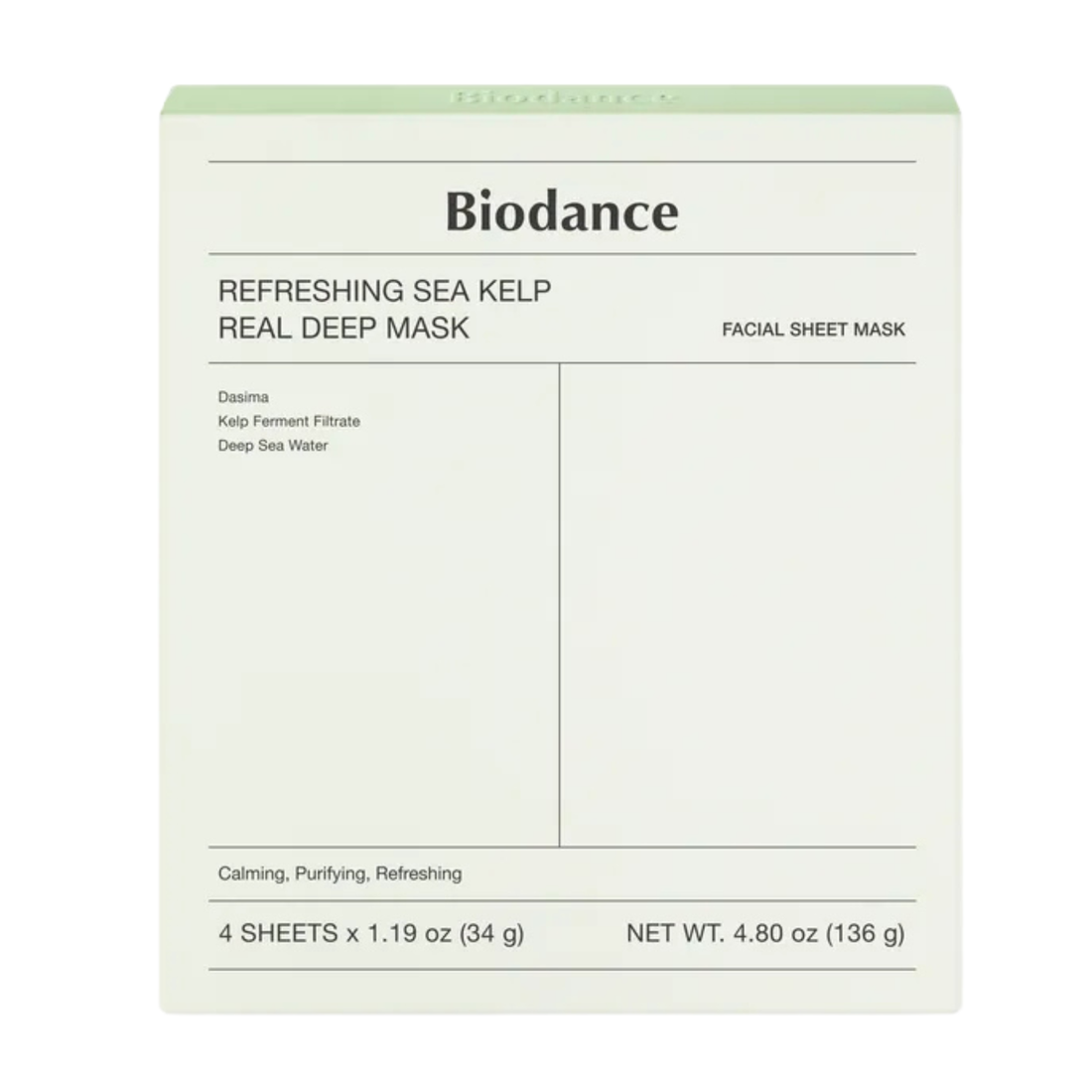 Biodance Refreshing Sea Kelp Real Deep Mask 4 Pack – Korean overnight hydrogel masks with Sea Kelp and Marine Minerals available at Atelier De Glow UAE.