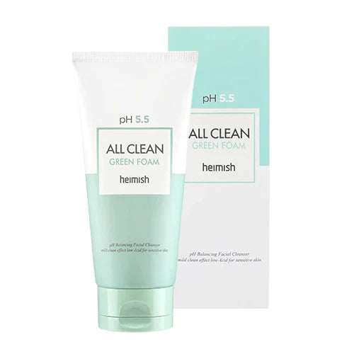 Heimish green foam cleanser for sensitive skin, damaged barriers, and redness – Non-stripping, hypoallergenic daily wash from Atelier De Glow UAE.