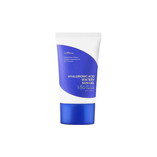 Isntree Hyaluronic Acid Watery Sun Gel – 50ml Korean sunscreen with 8 types of Hyaluronic Acid and Centella Asiatica available at Atelier De Glow UAE.