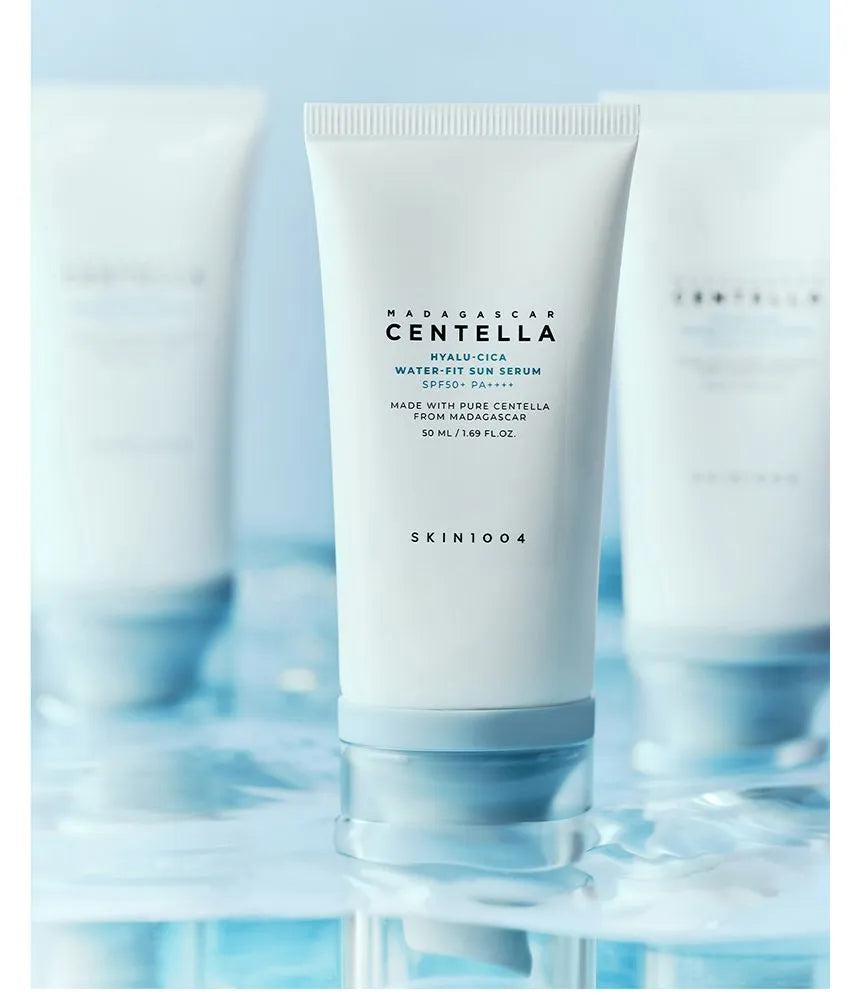 SKIN 1004 Hyalu-Cica Sun Serum for dry AC skin – Weightless, hydrating Korean sunscreen for sensitive skin with fast delivery in Dubai and UAE.