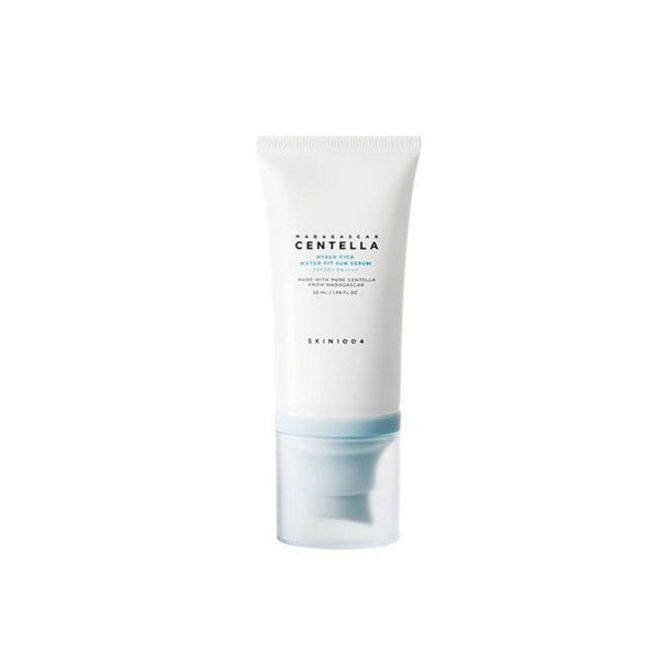 SKIN 1004 Madagascar Centella Hyalu-Cica Water-Fit Sun Serum pump bottle – Hyaluronic Acid and Centella Asiatica infused Korean SPF 50+ available at Atelier De Glow UAE.