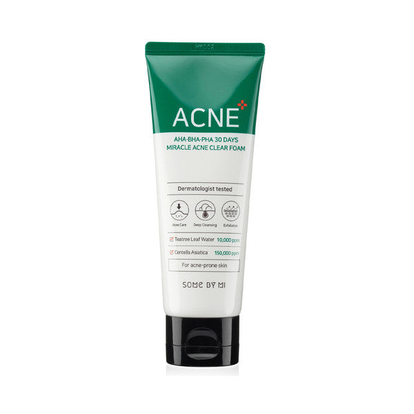 Some By Mi AHA.BHA.PHA 30 Days Miracle Foam – 100ml Korean acne cleanser with Truecica and Salicylic Acid available at Atelier De Glow UAE.